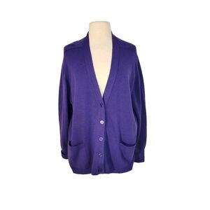 Kasha de Rodier Purple V-Neck Cardigan Wool Sweater